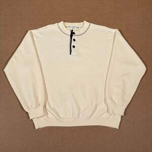 Vintage 90s GAP Henley Sweatshirt Cream Black Trim Contrast Stitch Pullover S